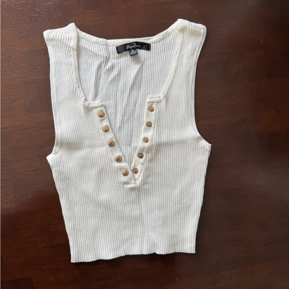 Papaya Cream Ribbed Button-Front Tank Top